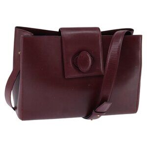 Authentic Cartier Shoulder Bag Leather Bordeaux Silver